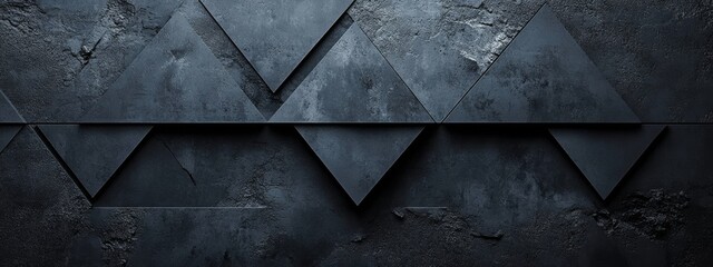 Aufkleber - Minimalist black triangles and squares on a dark background. Geometric design for banner template with white space in the center for text. Modern minimalist wallpaper with copy space.