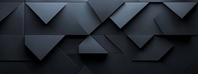 Aufkleber - Minimalist black triangles and squares on a dark background. Geometric design for banner template with white space in the center for text. Modern minimalist wallpaper with copy space.