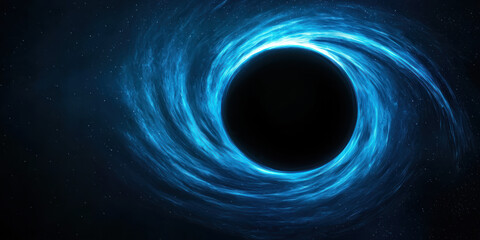 swirling blue vortex surrounding black hole in space, depicting cosmic phenomena and energy
