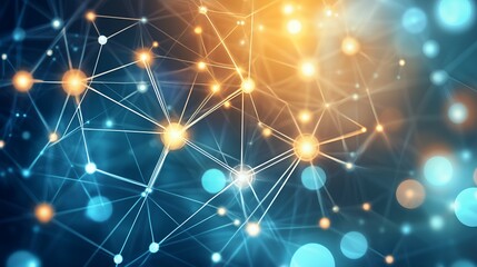 Fototapete - Abstract glowing network nodes and lines, concept for technology, connection, and communication
