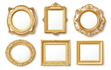 Wall Mural - Picture frames isolated on white background luxury gold Vintage set