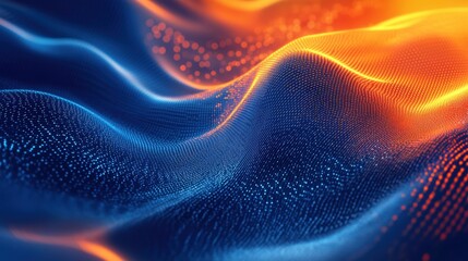 Poster - Abstract colorful waves with glowing particles in vibrant blue and orange tones displaying motion