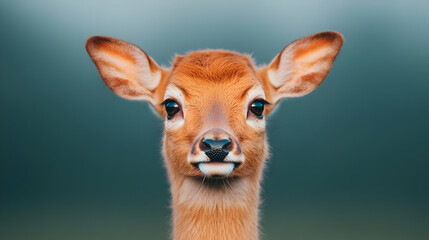 Wall Mural - Fawn portrait, forest background, wildlife, nature