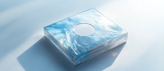 CD jewel case displayed at an angle on a soft white surface showcasing blue and white marbled artwork against a clean bright background.