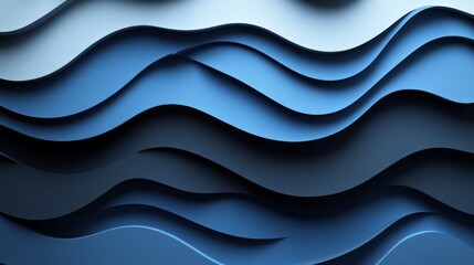 Wall Mural - Minimalist Blue background with wavy motifs for design, banner template. White space in the center of the page for text. Contemporary Blue and white pattern.