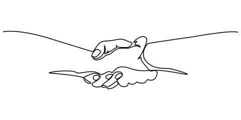 Aufkleber - Holding hands one line drawing on white isolated background. Vector illustration, Helping Hand Vectors & Illustration, Continuous one line drawing of hand holding each other. international charity day