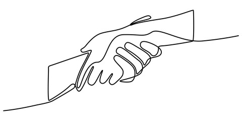 Aufkleber - Holding hands one line drawing on white isolated background. Vector illustration, Helping Hand Vectors & Illustration, Continuous one line drawing of hand holding each other. international charity day