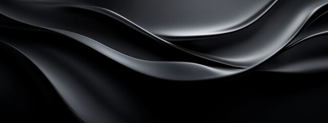 Aufkleber - Sleek Black Background with Smooth Curves for Design. Banner Template with Central White Space for Text. Ideal for Elegant Minimalist Projects.