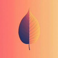 Poster - Stylized leaf divided into two different color halves