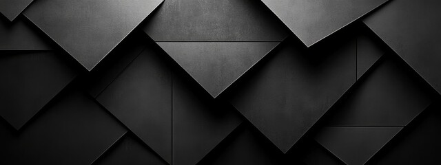 Aufkleber - Sleek black background with triangles and lines for design. Banner template with white center text area. Ideal for modern designs.