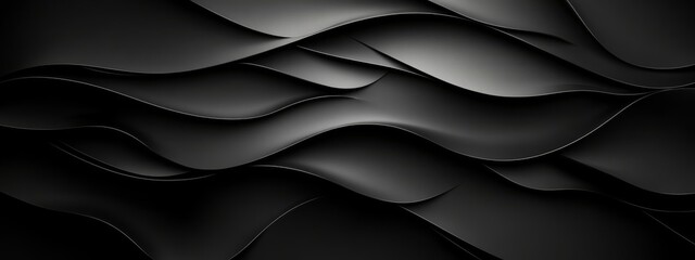 Aufkleber - Sleek black curves and polygons on a dark background. Geometric design for banner template with white space in the center for text. Minimalist wallpaper with copy space.