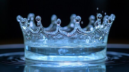 Poster - Water crown splash, dark background, pure liquid, royalty-free image