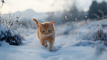 winter cat on the prowl