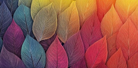 Wall Mural - Colorful autumn leaves arranged with detailed veins and vibrant hues