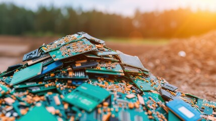Poster - Pile of Circuit Boards at Sunset with Natural Background View