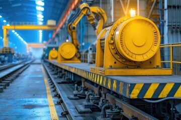 Poster - Industrial Workshop with Heavy Machinery and Lifting Equipment