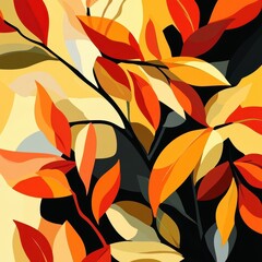 Poster - Artistic rendering of vibrant fall leaves on branches