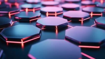 Hexagon Structures Glow Neon Red, Futuristic Design