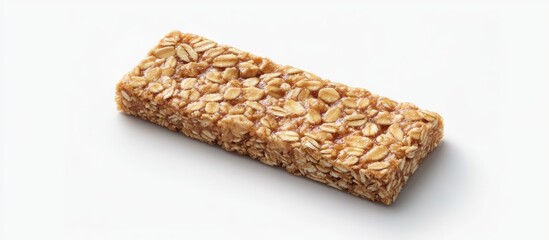 Poster - Healthy granola bar made from oats and nuts centered on a white stone table Minimalistic style with soft natural lighting and copy space