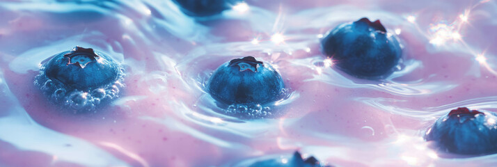 Poster - Almond milk and blueberry clusters create rippling patterns in a calming background