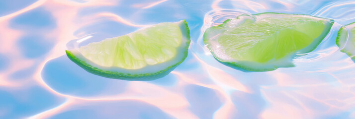 Poster - Rippled almond milk with lime wedges creates serene background display