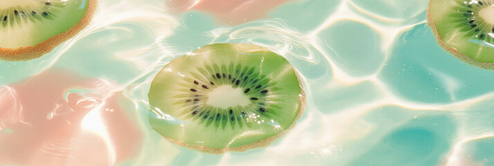 Poster - Gentle ripples of almond milk with fresh kiwi create a soothing background for banners