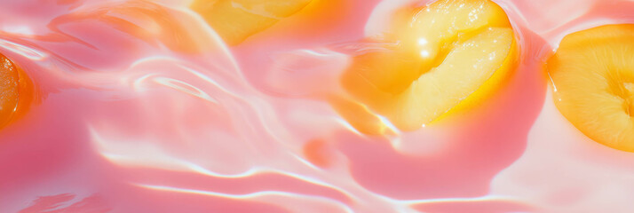 Poster - Yellow plum slices float in creamy almond milk creating calming circular ripples