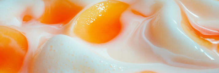 Poster - Almond milk blends with yellow plum slices creating tranquil circular ripples