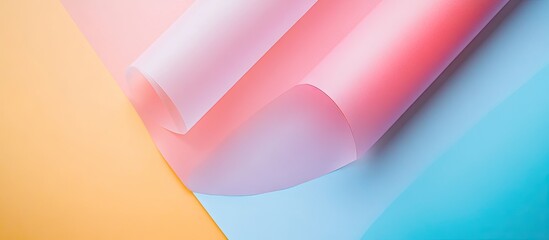 Aufkleber - Translucent Japanese paper in pastel shades of pink, orange, and blue layered elegantly on a soft yellow and blue background creating a serene composition