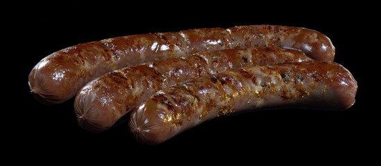 Aufkleber - Sliced and seasoned bratwurst placed on a black background showcasing the glossy brown texture and spices, ready for a delicious serving
