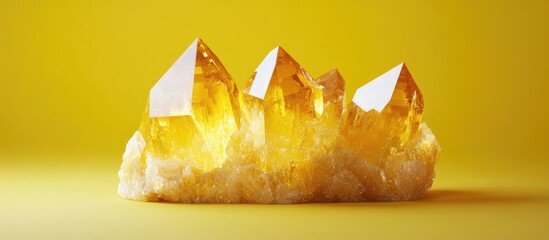 Aufkleber - Vibrant citrine crystals in clear yellow hues prominently arranged on a bright yellow background showcasing their geometric forms and radiant color.