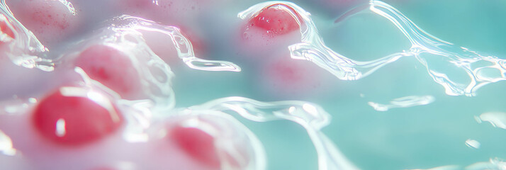 Poster - Complex ripples of cashew milk with whole gooseberries create a vibrant background