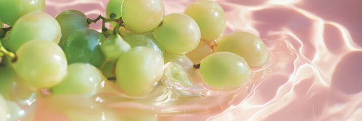 Poster - Cashew milk with halved grapes creating textured ripples in a soft background