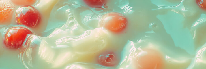 Poster - Cashew milk with gooseberry berries creates intricate ripples in a vibrant mix