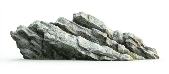 Aufkleber - Rocky cliff stone with sharp edges and textured surface in shades of gray and green, isolated against a clean white background.