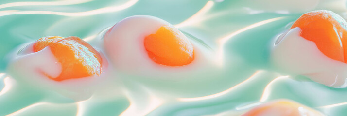 Aufkleber - Coconut milk ripples surrounding apricot halves create a soothing visual effect