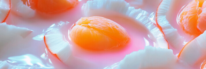 Poster - Coconut milk and apricot halves creating ripples for a refreshing banner background