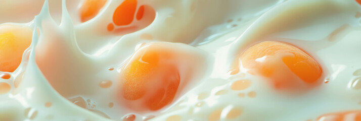 Poster - Coconut milk swirls around fresh apricot halves creating soothing ripples
