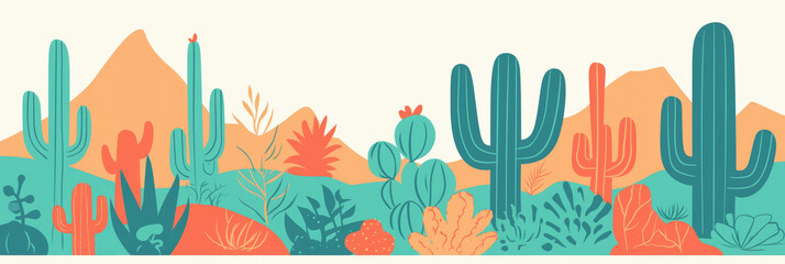 Poster - Colorful desert landscape filled with cute cacti and succulents enhancing vibrant scenery