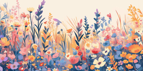 Poster - Vibrant cottagecore flowers in a lively garden setting during a sunny day