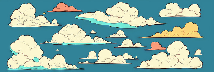 Poster - Stylized clouds in various shapes and colors create a whimsical sky
