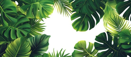 Aufkleber - Tropical green leaves in varied shades arranged in a bush style with a white background, creating a serene indoor garden atmosphere.