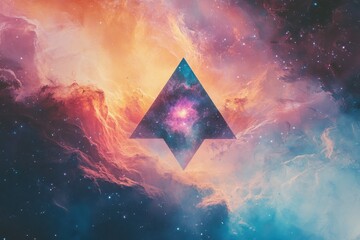 Poster - Triangle containing galaxy appears over a vibrant nebula backdrop