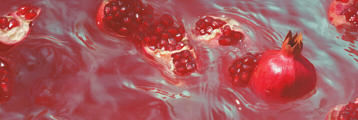 Poster - Dark red milk featuring pomegranate ripples and sinking seeds in top view setting