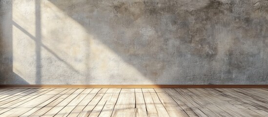 Leinwandbilder - Blank frames mockup on a textured grey wall with soft light casting shadows, set on a warm wooden floor, creating a spacious minimalist ambiance