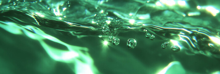 Poster - Emerald green water with gentle ripples and bright highlights creating a vibrant aquatic backdrop