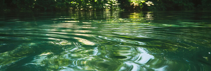 Poster - Forest green water with gentle waves and deep shadows creates a serene natural backdrop