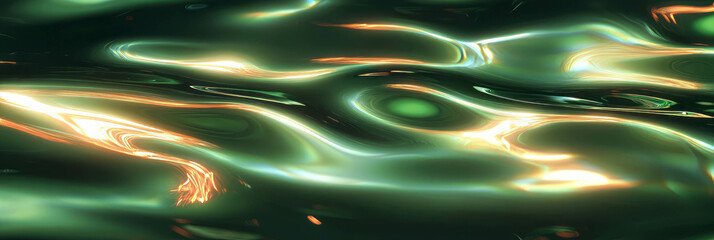 Poster - Overlapping ripples in vibrant green water with shining highlights and gentle waves