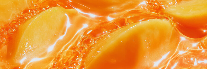 Poster - Swirling hazelnut milk blends with vibrant mango slices creating a dynamic design