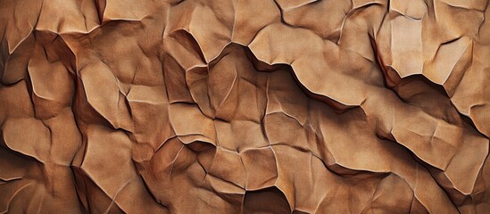 Poster - Brown crumpled paper texture with deep creases and shadows in various shades of brown, presenting a unique layered surface pattern.
